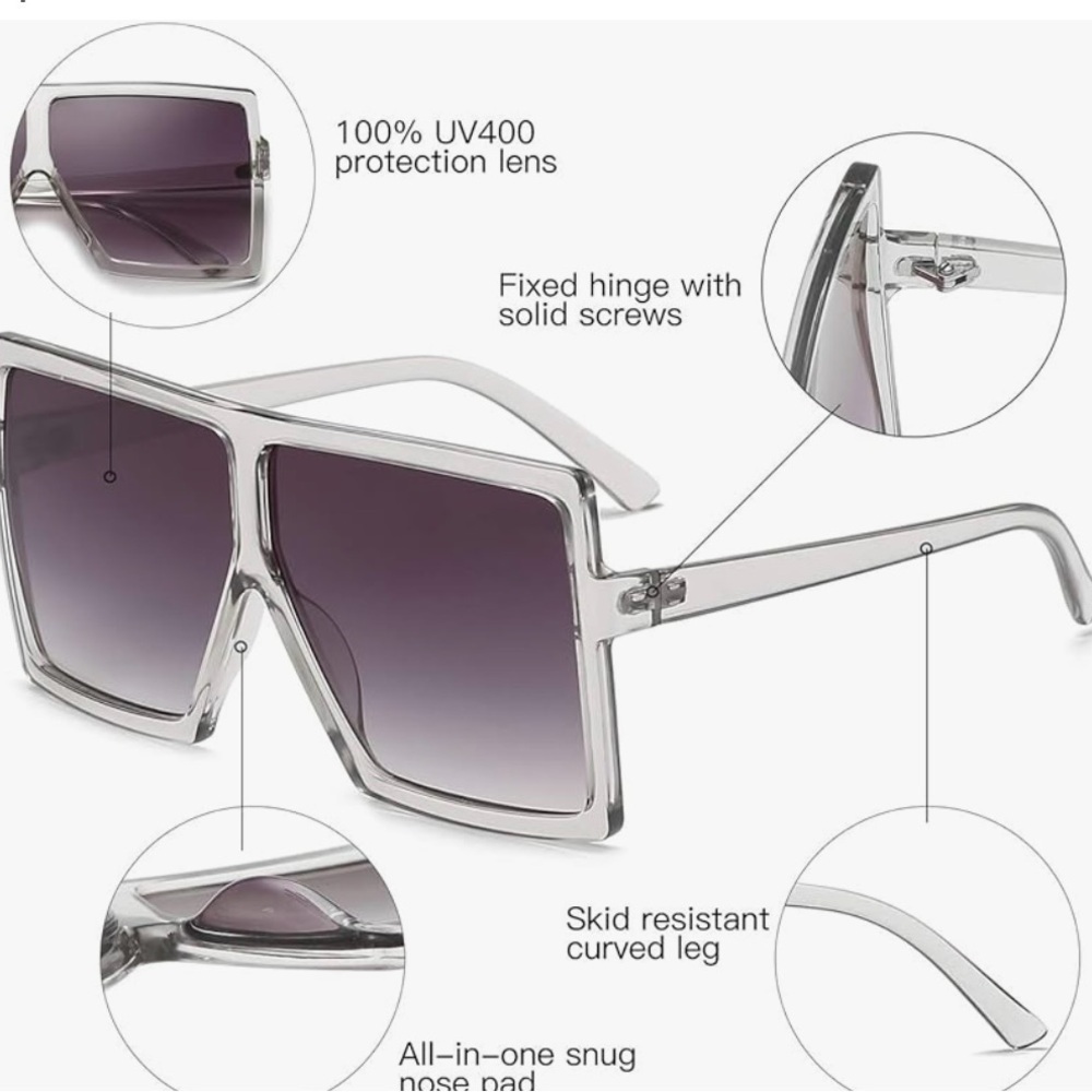 Light Grey Square Oversized Sunglasses UNISEX Flat Top Fashion Shades
0107 - Picture 4 of 7